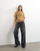 Topshop Topshop crinkle polo shirt with black tipping in mocha-Brown - 2
