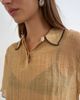 Topshop Topshop crinkle polo shirt with black tipping in mocha-Brown - 3