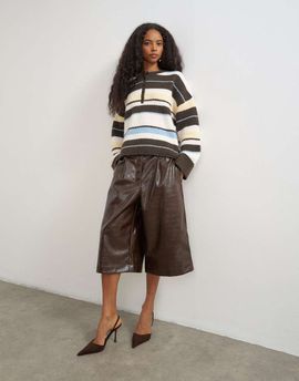 Topshop Topshop croc faux leather a line bermuda in chocolate-Brown