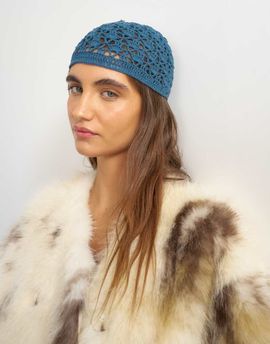 Topshop Topshop crochet beanie hat in deep blue