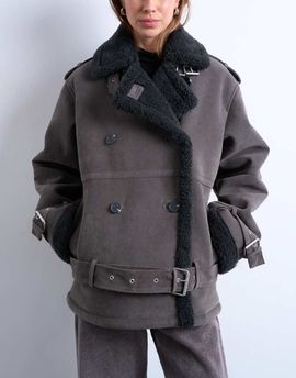 Topshop Topshop cropped aviator shearling coat in gray