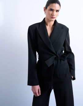 Topshop Topshop cropped belted boxy blazer in black