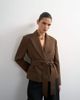 Topshop Topshop cropped belted boxy blazer in chocolate-Neutral - 1