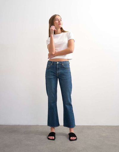 Topshop Topshop cropped kick flare jeans in rich blue
