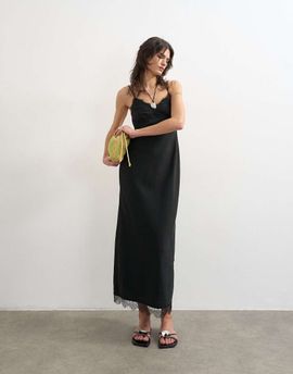 Topshop Topshop cupro lace trim midi slip dress in black