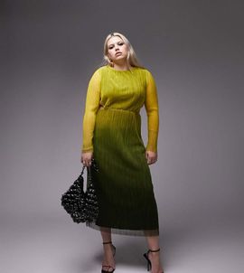 Topshop Topshop Curve ombre cut out long sleeve midi dress in multi