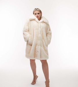 Topshop Topshop Curve oversized faux fur coat in cream-White