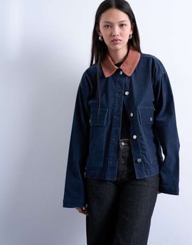 Topshop Topshop cut corduroy jacket with contrast corduroy collar in navy