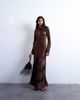 Topshop Topshop cutwork lace insert long sleeve maxi dress in chocolate-Brown - 1