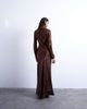 Topshop Topshop cutwork lace insert long sleeve maxi dress in chocolate-Brown - 4