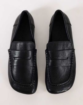 Topshop Topshop Daniel real leather flat square toe loafer in black
