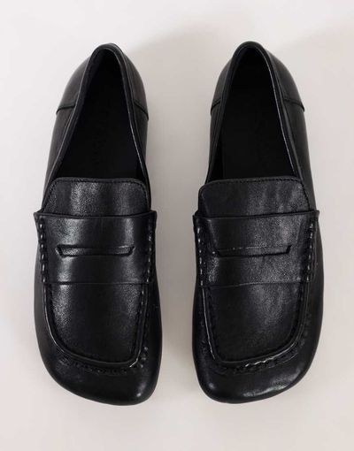 Topshop Topshop Daniel real leather flat square toe loafer in black
