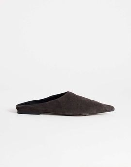 Topshop Topshop Dawn real suede flat pointed shoes in chocolate-Brown