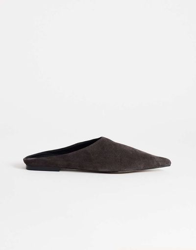 Topshop Topshop Dawn real suede flat pointed shoes in chocolate-Brown