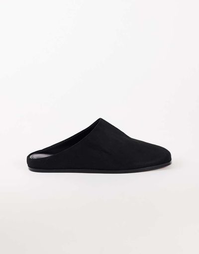 Topshop Topshop Debbie faux suede square toe flat shoe mule in black