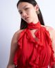 Topshop Topshop deep plunge ruffle maxi gown in red - 3