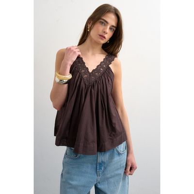 Topshop Topshop Deep V-Neck Lace Trapeze Top