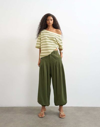 Topshop Topshop deep yoke balloon pants in khaki green