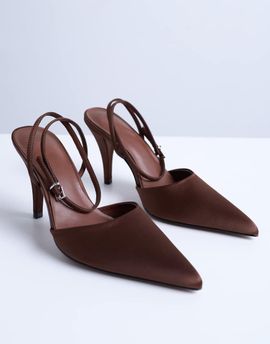 Topshop Topshop Demi cone high heel pumps with tie in chocolate-Brown