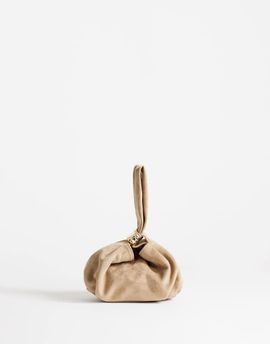 Topshop Topshop Demi small suedette wristlet clutch purse with hardware detail in mink-Neutral