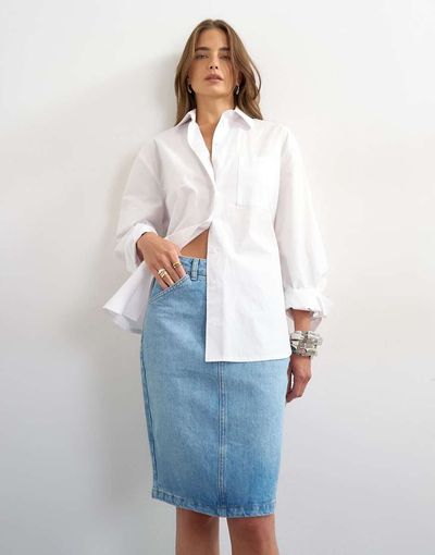 Topshop Topshop denim 90s midi skirt in bleach-Blue