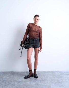 Topshop Topshop denim a-line shorts with rips in washed black