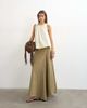 Topshop Topshop denim asymmetric dropped waist maxi skirt in khaki stripes-Multi - 3