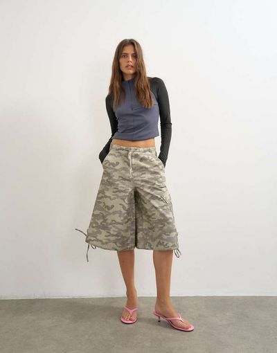 Topshop Topshop denim baggy camo jorts-Gray