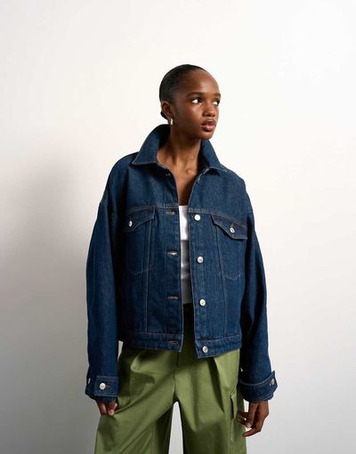 Topshop Topshop denim balloon jacket in indigo rinse-Blue