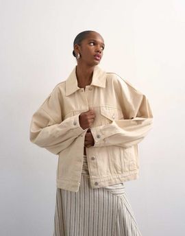Topshop Topshop denim balloon jacket in natural-White