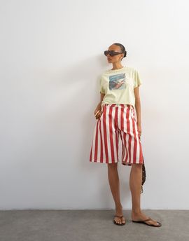 Topshop Topshop denim barrel jorts in red striped print