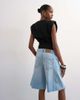 Topshop Topshop denim barrel leg jorts in bleach-Blue - 4