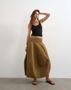 Topshop Topshop denim barrel seamed maxi skirt in cumin-Brown