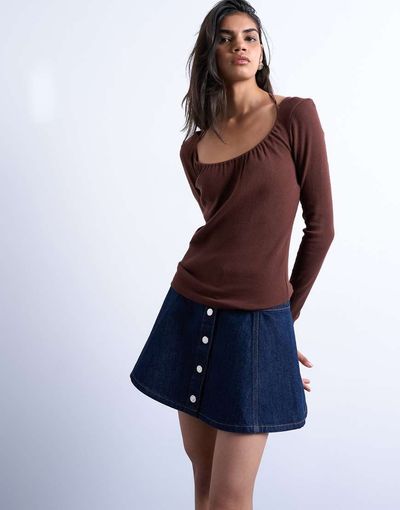 Topshop Topshop denim button up mini skirt in indigo rinse-Blue