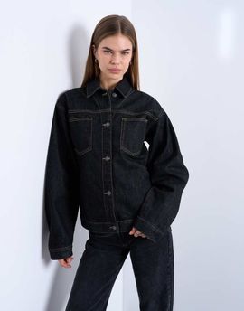 Topshop Topshop denim cinch detail shacket in black ecru-Multi