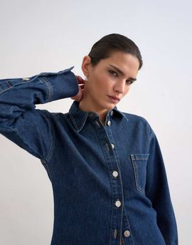 Topshop Topshop denim cinch detail shirt in indigo-Blue