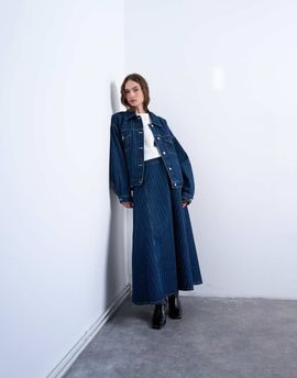 Topshop Topshop denim circle maxi skirt in indigo stripe-Blue