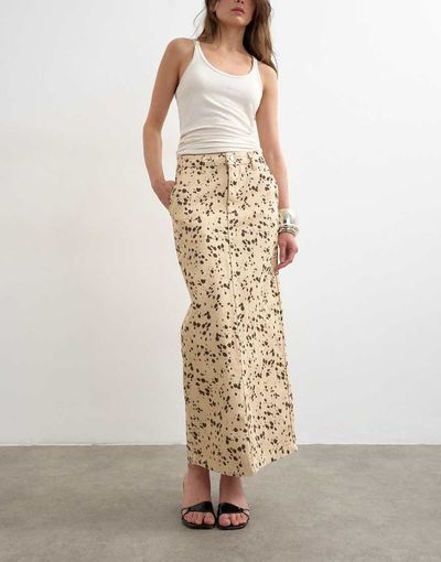 Topshop Topshop denim column maxi skirt in deer print-Multi