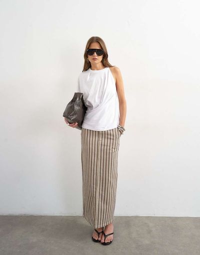 Topshop Topshop denim column maxi skirt in stripe-Multi