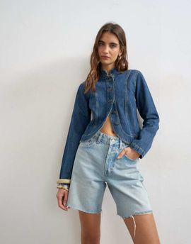 Topshop Topshop denim distressed Editor shorts in bleach-Blue