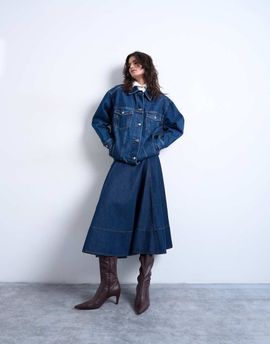 Topshop Topshop denim dropped waist seamed midi skirt in rinse-Blue