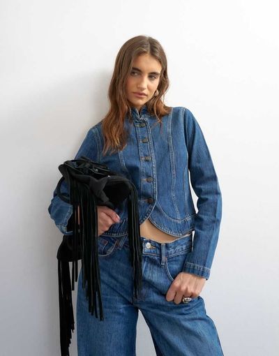 Topshop Topshop denim drummer boy jacket in rich blue