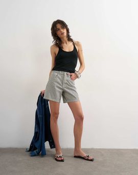 Topshop Topshop denim Editor short in ecru stripe-Blue