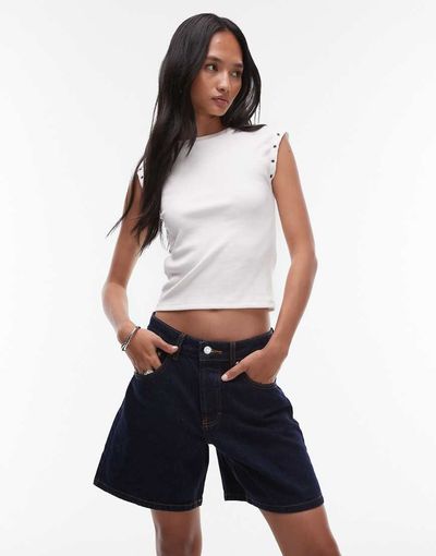 Topshop Topshop denim Editor shorts in raw look indigo-Blue