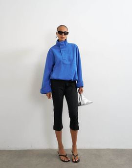 Topshop Topshop denim funnel neck bubble hem top in cobalt-Blue
