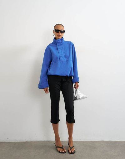 Topshop Topshop denim funnel neck bubble hem top in cobalt-Blue