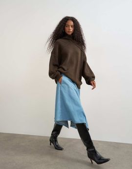 Topshop Topshop denim hanky hem midi skirt in bleach-NEUTRAL