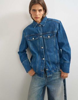 Topshop Topshop denim jacket with strong shoulder in mid blue