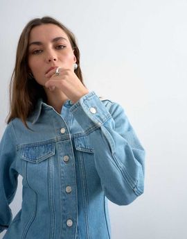 Topshop Topshop denim long sleeve seamed shirt in bleach-Blue