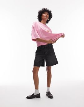 Topshop Topshop denim loose fit jorts in washed black